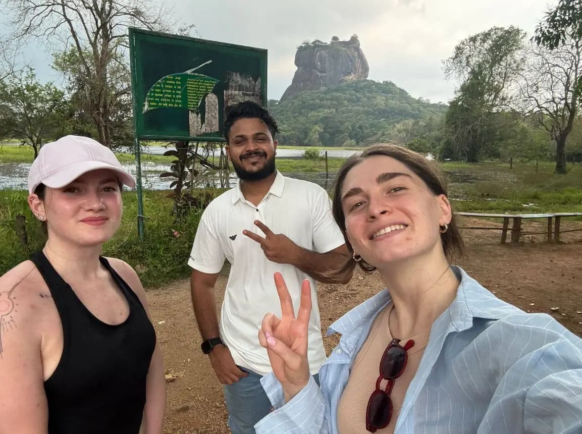Tripvibe Lanka guests and private guide in front of Sigiriya Rock Fortress